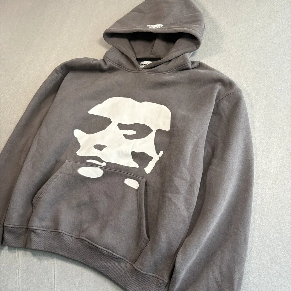 Clashtown Gray Graphic Print Pullover Hoodie 2XL Cotton Long Sleeve Pockets